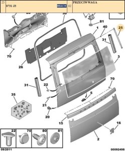 Siłownik Klapy Tył  P1007 Oryg. 6124QL 8731J3