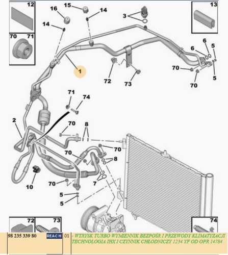 Przewód Klimatyzacji 9823533980 Nowy OE Citroen Peugeot 208