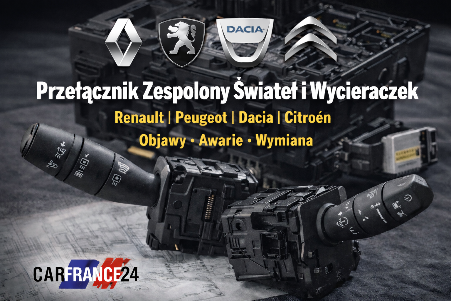 Przełącznik zespolony świateł i wycieraczek Renault Peugeot Dacia Citroën – objawy, awarie i wymiana
