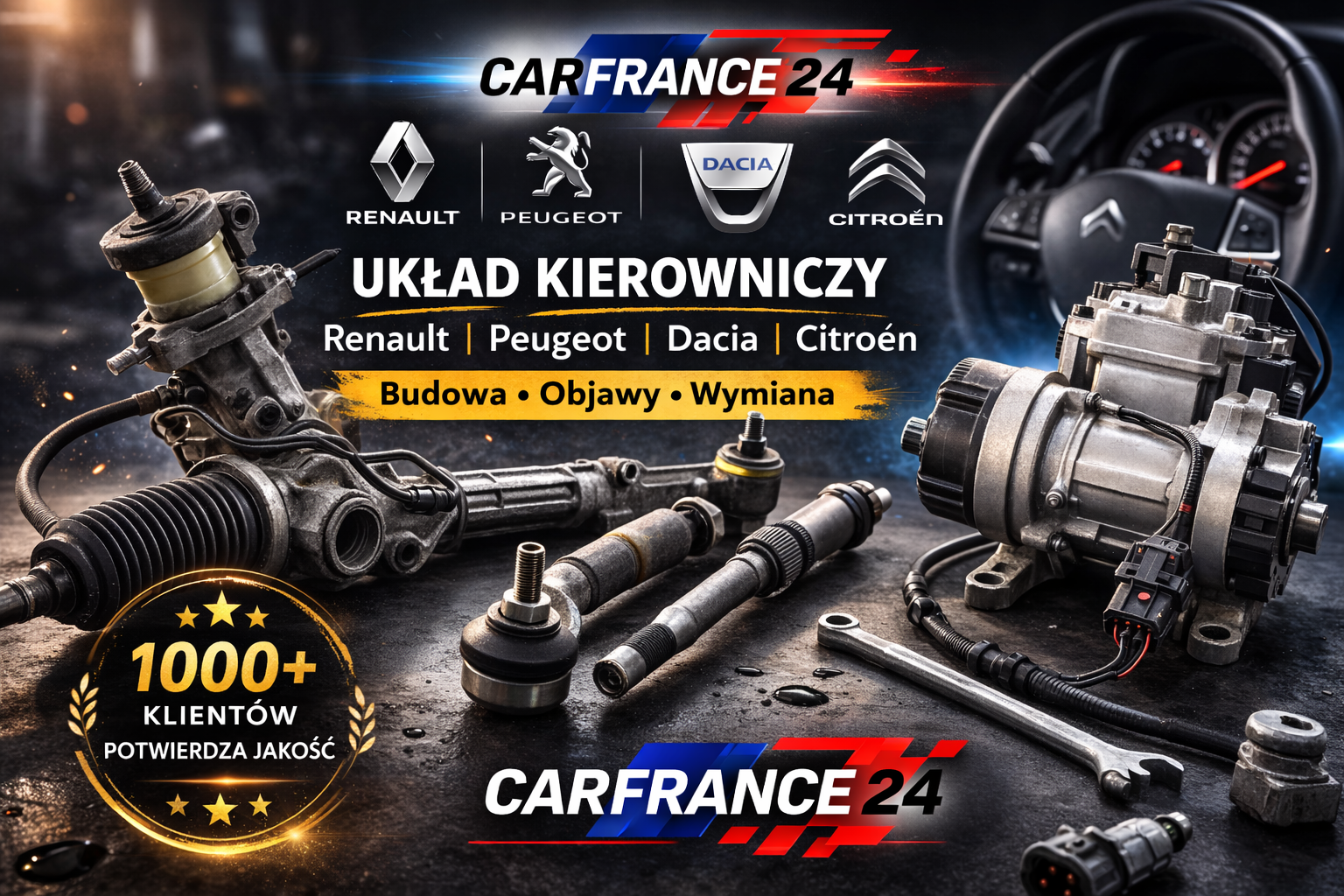 Układ kierowniczy Renault Peugeot Dacia Citroën – budowa, objawy usterek i kiedy wymienić części?
